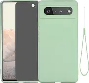 FHZXHY Designed for Google Pixel 6 Pro Case Slim Soft Silicone Gel Rubber Phone Case(with Privacy Glass Screen Protector) Full Body Shockproof Protective Case Cover for Women/Man-Green