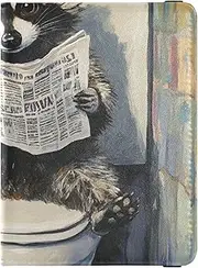 [Amooorous] Cartoon Cute Gray Raccoon Reads Newspaper Leather decorative Passport Holder Cover Wallet Combo Passport Case Travel Documents Wallet Ultra Slim, Cartoon cute gray raccoon reads newspaper, 1 size