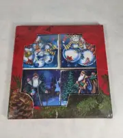 Vintage Set Of 4 Christmas Ceramic Tile Trivet Coaster Santa Snowman Blue