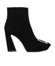 Viv' Square Metal Buckle Platform Ankle Boots in Suede 40 Black