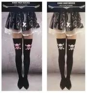 2 PR Sexy Thigh High Stockings Skull Crossbones Pink/White/Bk Cosplay Halloween