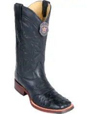 Los Altos BLACK Ostrich Square Toe TPU Rubber Sole Western Cowboy Boot EE+