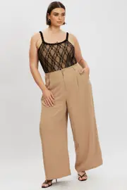 Brown Tailored Wide Leg Pants