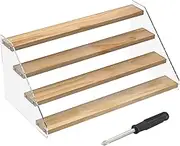 RdjEokf Spice Rack Organizer, Acrylic Clear Solid Wood Step Shelf, Easy to Install Display Shelf, Wooden Display Step Shelf, For Cabinet, Cupboard, Countertop, Pantry (4 Layer)