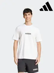 adidas White Single Essentials Linear 100% Cotton Jersey T-Shirt (E38299) | $35