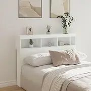 Headboard Cabinet, Storage Bed Headboard Beds Head Frame with LED White 140 cm