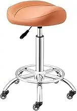 Ergonomic Saddle Stool Rolling Chair with Wheels, Adjustable Hydraulic Height, Ideal for Offices and Makeup Studios
