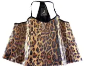 Damen Bluse Pailletten Träger Top kurz Gr. 36-38 Leopard Leo Muster Sommer Shirt