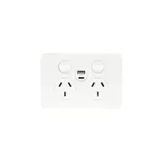 Hager Allure WBHP2SUSBAC - 10Amp Double Internal Powerpoint With USB A+C Charger - Gloss White