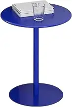 Round Blue Dining Table Small Round End Table Drink Table Tea Table Accent Metal Pedestal Side Coffee Nightstand Table for Sofa Couch Chair Patio, Small Spaces(40x62cm)