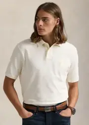 NWT Polo Ralph Lauren Cream BIG PONY Mesh Knit Custom Slim Collared Polo Shirt