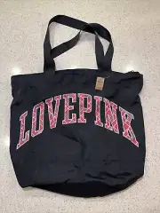 Victoria`s Secret Love Pink Lightweight Canvas Zip Tote Bag Black
