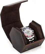 [CONTACTS] CONTACT'S Hexagon Watch Box Crazy Horse Leather Travel Watch Case Watches Roll for Men Watch Storage Organizer Watch Holder (for 1 Pcs Watch)