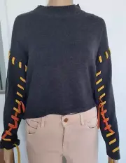 NEW ONE TEASPOON DENIM KNIT TOP SWEATER CROPPED XS 2 6 $180 WOMEN BLACK WASHED