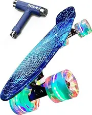 Deleven 22" Skateboard with Colorful LED Light Up Wheels - Retro Mini Cruiser for Boys Girls Teens Youth - Complete Small Plastic Longboard - Great for Beginners…