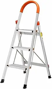 3 Step Folding Ladder Foldable Stool Collapsible Platform Aluminium Portable Lightweight Stairs Stepladder with Foam Handrail