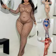 Women's Solid Color Large Size Sexy Fishing Net Open Cup Lingerie Set with Robe