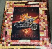 Homemade Harley Davidson Scrap Quilt 56x 59 Unique And One Of A Kind.