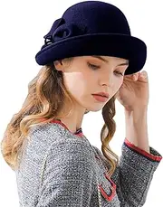 [RZTA] Women's Vintage 100% Wool Felt Cloche Bucket Bowler Hat Winter Vintage Bow Fedoras Church Derby Fascinator Hat