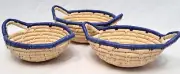 Set Of 3 Natural Sea Grass Nesting Baskets Navy Blue Home Decor Farmhouse Boho
