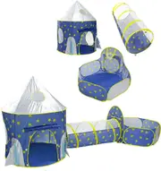 3-in-1 Sky Style Play Tent with Crawling Tunnels and Ball Pit for Toddlers - Blue