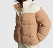 VICTORIA'S SECRET PINK XS S M L WHT/TAN FLEECE LINED ZIP PUFFER JACKET NWT