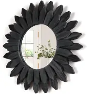 Honiway Black Wall Decor Wall Mirror 12 Inch Boho Wall Decor Wood Decorative Mir