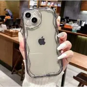 Wavy Transparent Phone Case - iPhone 16 Pro Max / 16 Pro / 16 Plus / 16 / 15 Pro Max / 15 Pro / 15 Plus / 15 / 14 Pro Max / 14 Pro / 14 Plus / 14 / 13 Pro Max / 13 Pro / 13 / 13 mini Translucent Black - iPhone 13