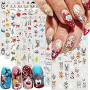 10 Sheets Christmas Nail Stickers,3D Self-Adhesive Nail Art Accessories Decals Xmas Winter Elk Santa Claus Snowflake Snowman Reindeer Bell Tree Design Holiday DIY Manicure Supplies for Nail Decoration