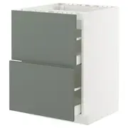 METOD / MAXIMERA base cab f hob/2 fronts/2 drawers, white/Nickebo matt grey-green, 60x60x80 cm