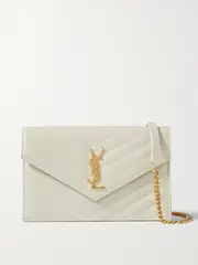 [SAINT LAURENT] SAINT LAURENT - Cassandre Envelope Chain Matelassé Textured-leather Wallet - Cream - One size One size Cream