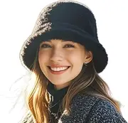 [BUCIER] Winter Faux Fur Fuzzy Bucket Hat Fluffy Warm Hat Furry Fisherman Cap for Women