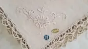 New Italian cluny lace embroidered runner 17" x 40" and 8 napkins 17" square