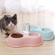 Plastic Double Bowl Pet Feeder for Cats Dogs Automatic Food Utensil with Kettle