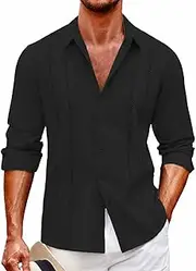 [Generic] Rayon Shirts Men Shirts Casual Button Down Long Sleeve Dress Shirt Summer Beach Linen Shirts Big and Tall T Shirt