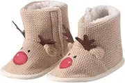 Amosfun Elk Pattern Booties 0-12 Months Soft Sole Non-Slip Warm Christmas Shoes for Boys and Girls