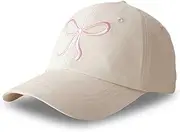[HENWASAI] Womens Bowknot Embroidered Trucker Hat Trendy Mesh Baseball Cap Adjustable Snapback Cap Summer Girls Rope Hat