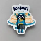 Patch - Iron On Blue Dog Dad, 2” Bonjour, Sewing Crafts Kids Cartoon
