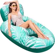 Sunrio Cool Pool Float Adult-Pool Lounger Float Headrest Floating Chair with Cup Holder Inflatable Pool Floats Footrest Swimming Pool Lounger for Pool, Lake, Lounge, Tanning Float, Beach Party