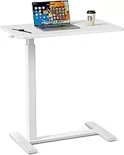 Mobile Standing Desk, Pneumatic Height Adjustable Rolling Laptop Table, Gas Lift Bedside Table, Sit to Stand Computer Desk with Hidden Wheels for Home, Office, Medical (White)