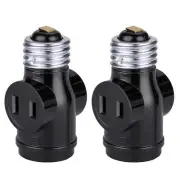 Screw Base Light Bulb Socket Adaptor Converter To 2pc Plug Outlets Black
