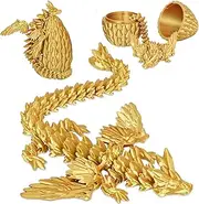Winged Dragon Surprise Dragon Egg 3D Printed Collectible Toys Gifts for Kids Adults Fantastic Creatures Figures for Stocking Christmas Easter Birthdays Home Shelf Décor (Gold, Medium)