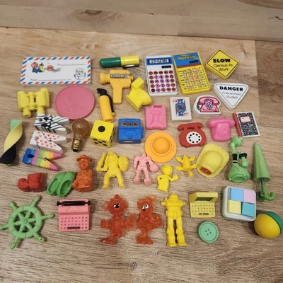 48 Vtg 80s 90s Erasers Lot Phone Disney Office Silly Household Colorful Unused