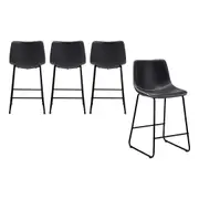 Oikiture 4x Bar Stools Kitchen Stool Dining Chairs Metal Leather Grey