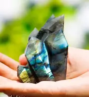 Large 85MM Natural Green Labradorite Stone Chakra Stone Metaphysical Point Tower