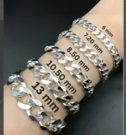 Men's 925 Solid Real Silver Miami Cuban Curb Link Custom Length Size Bracelet