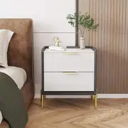 Nightstand With 2 Drawers Gold Metal Leg Marble Tabletop Bedside Table Sofa Side