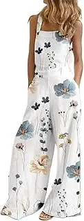 [ChenKongHai] Print Wide Leg Suspender Jumpsuit Summer Women Sling One Playsuit Pants Waist Rompers