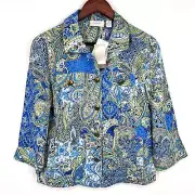 NEW NWT $109 Chicos LINEN BLEND Sz Small US 4/6 0 Blue Jacket Blouse Shirt Top