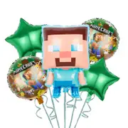 5PC Green Minecraft Foil Balloon Set Birthday Party Supplies Decoration